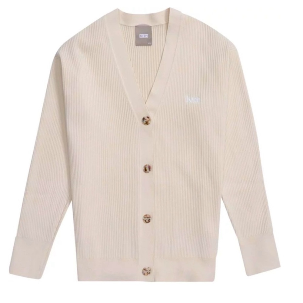 KITH Gemma Sweater Cream Beige Oversized Long Waffle XS Ribbed Top Cardigan